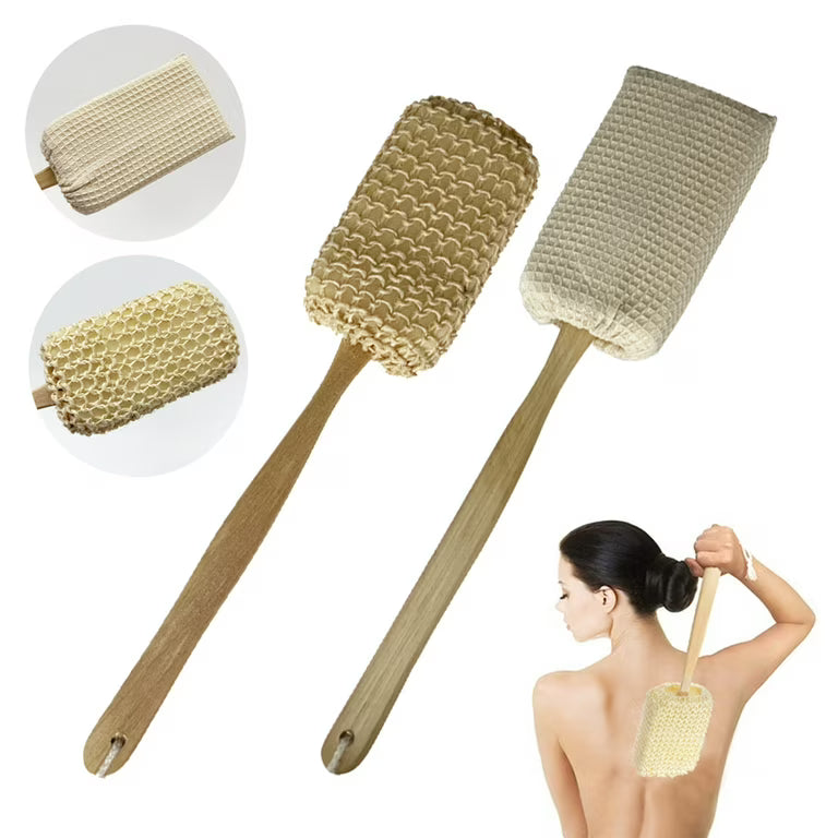 E3.Loofah Long With Towel Wooden Handles