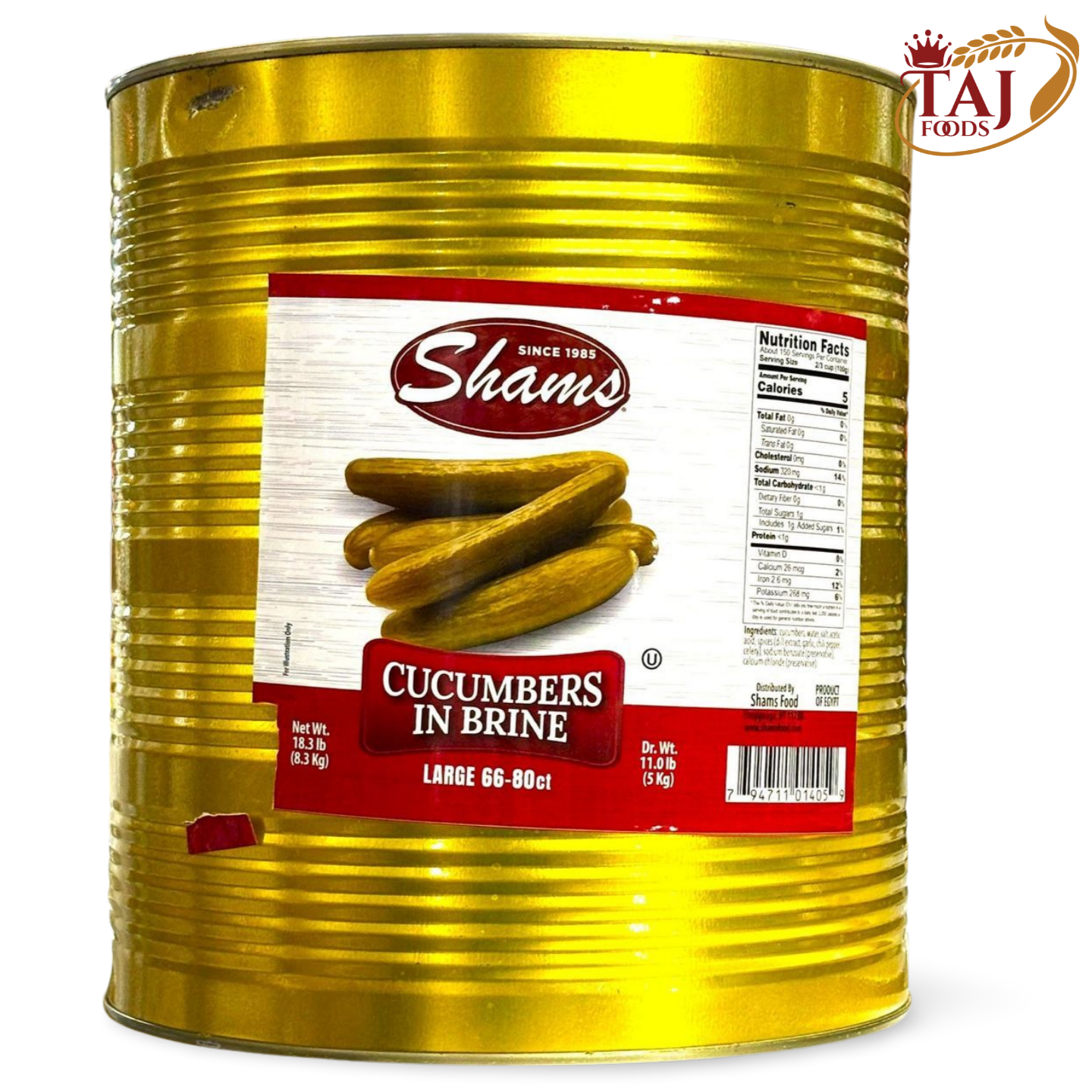 D6.Shams Cucumbers in Brine 'Large' (66-80ct)